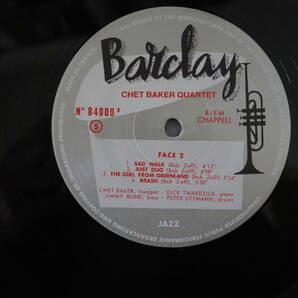 綺麗【Barclay LP】CHET BAKER チェット・ベイカー / Quartet 1 (LP/180g) （SAM RECORDS(FRANCE)製 型番：S-4009）の画像5