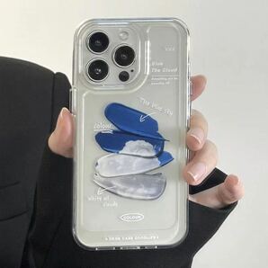 No.265 iPhone SE2 SE3 7 8 スマホケース スマホカバー アイフォン 絵の具 ペンキ ブルー グレー クリアタイプ 透明 アップル Apple 青の画像5