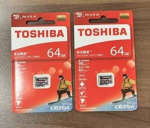 ②TOSHIBA 東芝 EXCERIA M303 microSD SDメモリーカード 64GB 2個セット