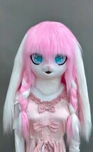 着ぐるみヘッド ウサギ ピンク 兎面 垂れ耳 全頭ヘッド ケモノ マスク ファースーツ ぬいぐるみ コスプレ コスチューム_画像1