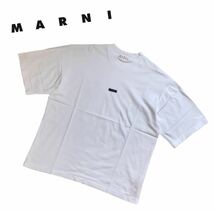 【美品】MARNI マルニ 半袖 Tシャツ カットソー クルーネック ホワイト ブランドロゴワッペン メンズ48_画像1