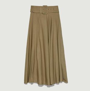 【新品タグ付き】ZARA ベルト付き フレアロングスカート リネン 麻 ベージュ S