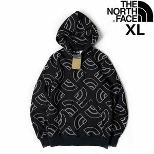 1円～!売切!【正規新品】THE NORTH FACE◆ALL OVER PRINT HOODIE パーカー US限定 裏起毛 ハーフドーム 男女兼用(XL)黒 総柄 181130-35-c