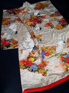 [KIRUKIRU] beautiful goods strike . kimono silk embroidery. flower car . crane design white metal thread gold paint .. shape long-sleeved kimono Japanese clothes dressing . clothes kimono bride costume wedding 