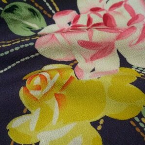 【KIRUKIRU】アンティーク 長襦袢 正絹 錦紗 大正ロマン 茶 紫 薔薇の花柄 可愛い レトロ 着物 古布 古裂 リメイク 材料 生地 手芸の画像7