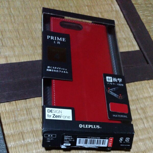 ジャンク品　ZenFone 4 薄型PUレザーフラップケース「PRIME」 開封済み　赤色　ze554kl用
