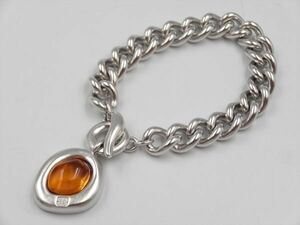 17991f GIVENCHY Givenchy orange Stone серебряный кривошип цепь браслет 