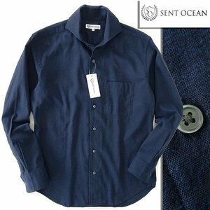 新品 セントオーシャン リネン混 シャンブレー カッタウェイ シャツ L 紺 【HJD631_72】 SENT OCEAN メンズ 春夏 サマー スラブ 綿麻