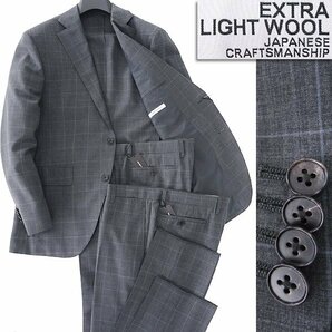 新品 スーツカンパニー 春夏 EXTRA LIGHT ウール チェック 2パンツ スーツ A4(S) 灰 【J58905】 165-6D セットアップ メンズの画像1