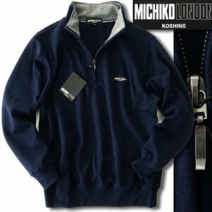  new goods Michiko London spring autumn sweat half Zip sweatshirt L navy blue [ML9W-R351_NA] MICHIKO LONDON KOSHINO men's Logo badge 