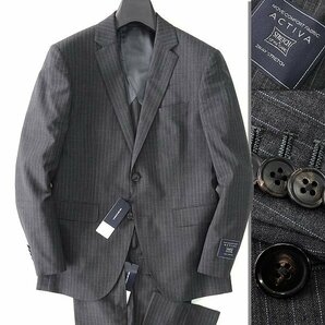 新品 スーツカンパニー ACTIVA ストレッチ ウール スーツ A4(S) 灰 【J42160】 165-6D THE SUIT COMPANY セットアップ ストライプの画像1