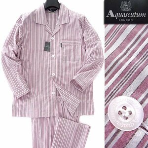  new goods Aquascutum loan satin stripe setup pyjamas M red white [J57418] spring summer men's cotton open color 