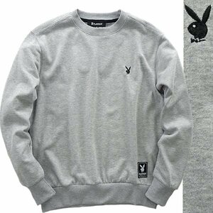  new goods Play Boy reverse side wool embroidery sweat L ash [33054_97] PLAYBOY men's crew neck sweatshirt sweat pants pull over 