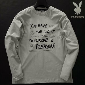 新品 プレイボーイ 24年春夏 プリント カットソー LL 灰【41029_96】 PLAYBOY ロンT バニー ロゴ 長袖 コットン Tシャツ メンズ