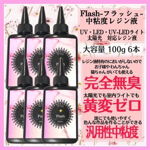 無臭&直射日光でも黄変ゼロ　中粘度レジン液100g6本　フラッシュ