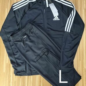 ◆アディダス　Ｌ　ジャージ上下　メンズ adidas　ブラック　白ライン　セットアップ