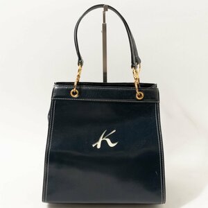 Kitamura キタムラ ハンドバッグ ネイビー 紺 ゴールド レザー 本革 レディース 手さげ レトロ シンプル きれいめ カジュアル bag 鞄