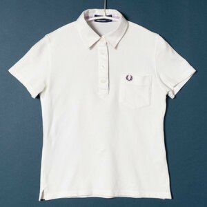  mail service 0 FRED PERRY Fred Perry short sleeves Logo embroidery polo-shirt white S size lady's cotton cotton silver chewing gum check standard summer 