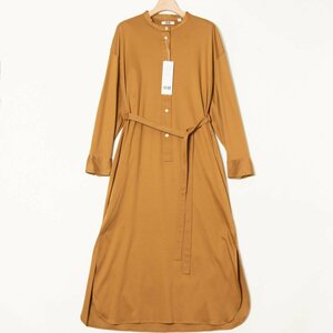 UNIQLO U ユニクロ ユー マーセライズコットンベルテッドワンピース 291-437140 Mサイズ 綿100% コットン カーキ ブラウン 綺麗め