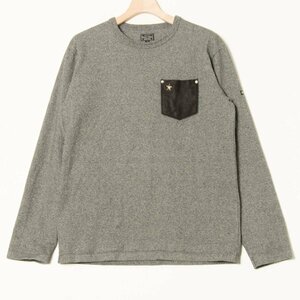 Schott ショット サイズL 長袖 Tシャツ クルーネック コットン100％ 灰色/杢グレー スタッズ レザーポケット メンズ カジュアル アメカジ