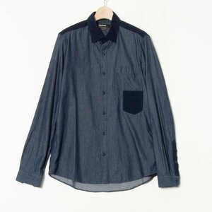 【1円スタート】Barbour シャンブレーシャツ コーデュロイ ブルー 青 バブアー 長袖 トップス 細身 メンズ S ユニセックス