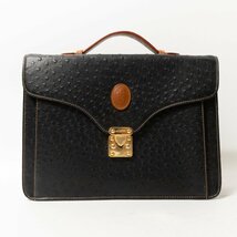 【1円スタート】LA LAURENT ラ・ローラン オーストリッチ レザーバッグ ビジネスバッグ ハンドバッグ 手提げ ブラック 本革 メンズ 紳士鞄_画像1