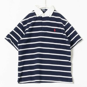 メール便◯ Polo by Ralph Lauren トップス ポロ ラルフローレン 半袖 ネイビーxホワイト ボーダー カジュアル ワンポイント 子供 男子 130