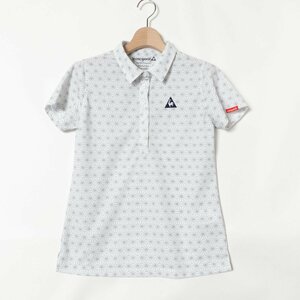 メール便◯ le coq sportif ルコックスポルティフ ポロシャツ 半袖 総柄 ロゴ刺繍 L ポリエステル100% ホワイト 白 ゴルフウェア 春夏