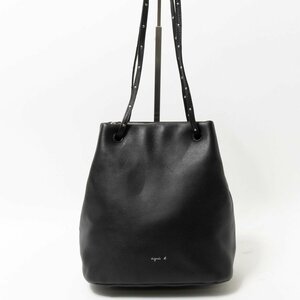 【1円スタート】agnes b. VOYAGE アニエスベーボヤージュ 2WAYハンドバッグ ショルダーバッグ 羊革 レザー ブラック 黒 スタッズ 婦人鞄