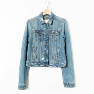 Abercrombie & Fitch アバクロンビーアンドフィッチ ダメージ加工 デニムジャケット M 綿100% コットン インディゴブルー 青 カジュアル