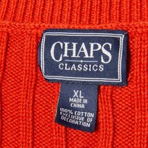 CHAPS チャップス サイズXL ニット セーター Vネック プルオーバー 長袖 コットン100％ ケーブル編み 橙/オレンジ メンズ カジュアル 古着_画像6