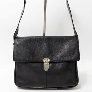 【1円スタート】Lancel ランセル イタリア製 ショルダーバッグ 肩掛け 斜め掛け ブラック 黒 レザー フラップ ターンロック 無地 鞄