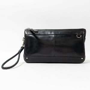 [1 jpy start ]Kiefer neu key fur noi second bag handbag pouch dark navy silver metal fittings leather plain fastener opening and closing 