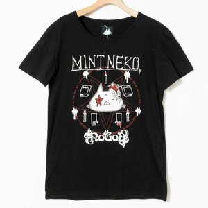 タグ付き 未使用 メール便◯ MINT NeKO ミントネコ ねこじろう NoGoDコラボ ハマモリTシャツ ブラック 黒 フリーサイズ 綿100 ユニセックス