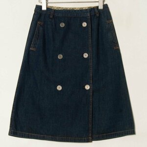 [1 jpy start ]BURBERRY LONDON Burberry light Denim knees height skirt bottoms cotton 100% casual Logo . spring summer autumn indigo blue 38