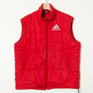 アディダス adidas 中綿 パテッド ベスト ポリエステル レッド 赤 L メンズ 紳士 男性 カジュアル 古着 スポーツ スポーティ シンプル 無地