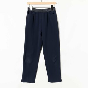 Leilian Leilian waist lame bottoms plain thin slacks pants 11 polyester navy navy blue beautiful . casual 