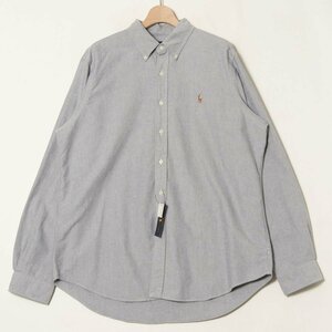 メール便◯ タグ付き USED加工 Ralph Lauren ラルフローレン サイズXL 長袖 ボタンダウンシャツ 灰色/グレー系 ワンポイントロゴ メンズ