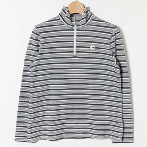 adabat アダバット ハーフジップカットソー ボーダー長袖Tシャツ ブルー 青 40 Lサイズ レディース GOLF ゴルフウェア スポーツ インナー