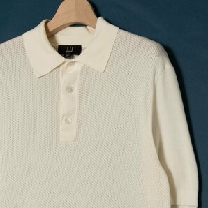 メール便◯ dunhill ダンヒル サイズM メッシュ 半袖 プルオーバー ニット ポロシャツ アイボリー系 コットン混 メンズ カジュアル 春夏の画像3