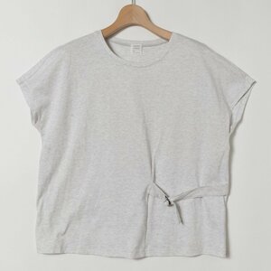 メール便○ ヒロミヨシダ HIROMI YOSHIDA Tシャツ 杢グレー 綿100 M ノースリーブ フェリシモ デザイン バックル ゆったり クルーネック