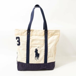 [1 jpy start ]POLO RALPH LAUREN Polo Ralph Lauren tote bag big shoulder bag canvas ground white Logo standard high capacity 