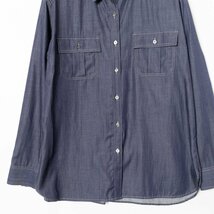 メール便◯ Aquascutum アクアスキュータム デニム風 シャツ 長袖 トップス カットソー 無地 10 キュプラ インディゴ 綺麗め カジュアル_画像4