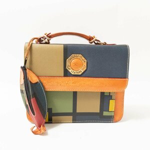 【1円スタート】Double-Fish ダブルフィッシュ ハンドバッグ ベージュ マルチカラー レザー 本革 レディース 昭和レトロ 手さげ bag 鞄