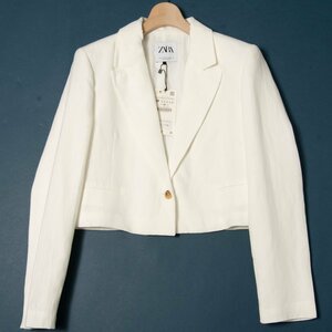  tag equipped ZARA Zara short tailored jacket shoulder pad polyester cotton adult beautiful . spring summer white plain M