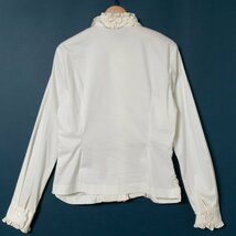 TRUSSARDI トラサルディ シャーリングシャツ スモッキング刺繍 ストレッチシャツ 綿 長袖 白 オフ 40 フリル 立体感 ギャザー 女性らしい_画像10