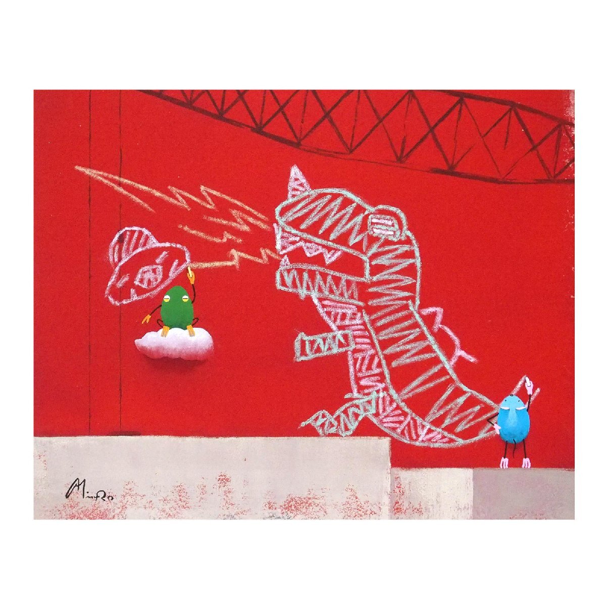 Hiroyuki Mimuro Red Board / Acryl Nr. 3 auf der Tafel / Illustrationen und Unterschriften auf der Rücktafel / Abschluss an der Fakultät für Design, Fakultät der Schönen Künste, Universität der Künste Tokio / Garantierte Authentizität / ENCHANTE, Kunstwerk, Malerei, Acryl, Gouache
