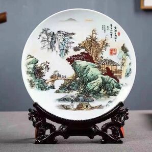 【工芸品】山水画皿 セット