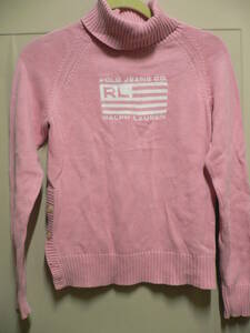 ◆ラルフローレン POLO JEANS CO◆コットンニット レディース 長袖 セーター ロゴ刺繍 ピンク M ゆうパック60サイズ
