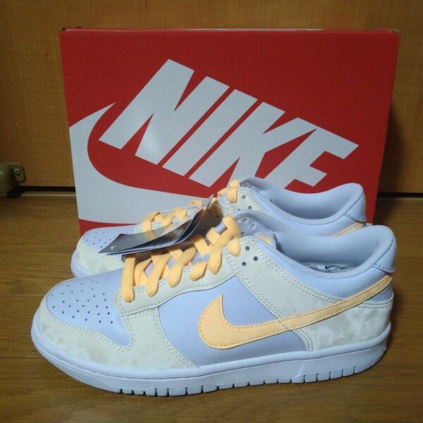 【新品使用】NIKE GS DUNK LOW Pale Ivory/Football Grey/White/Melon Tint